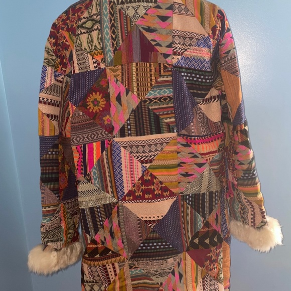 NWOT Free People Caravan Patchwork Dream fur trim Coat Sz L - Picture 10 of 10
